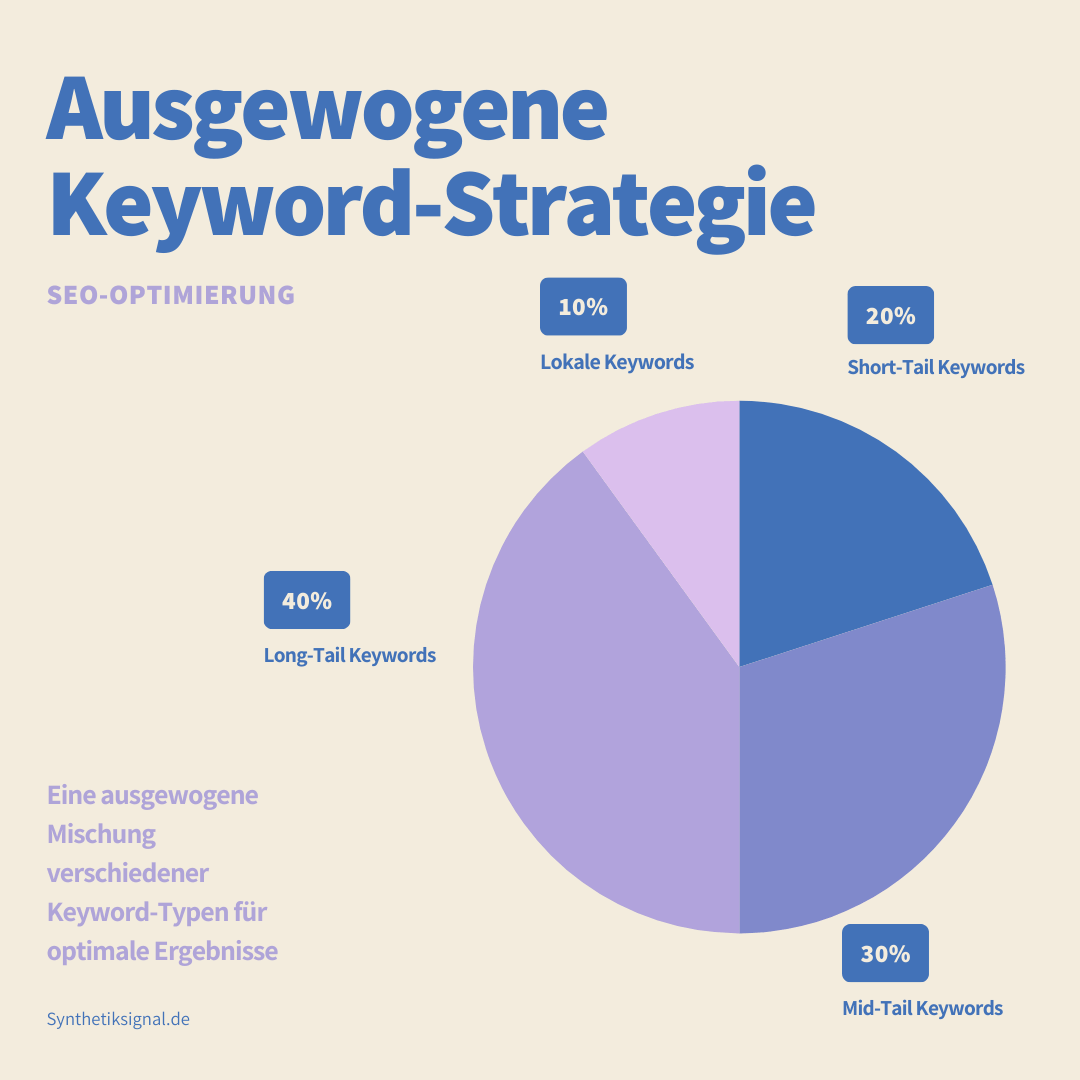 Tortendiagramm zeigt Verteilung verschiedener Keyword-Typen in einer ausgewogenen Strategie